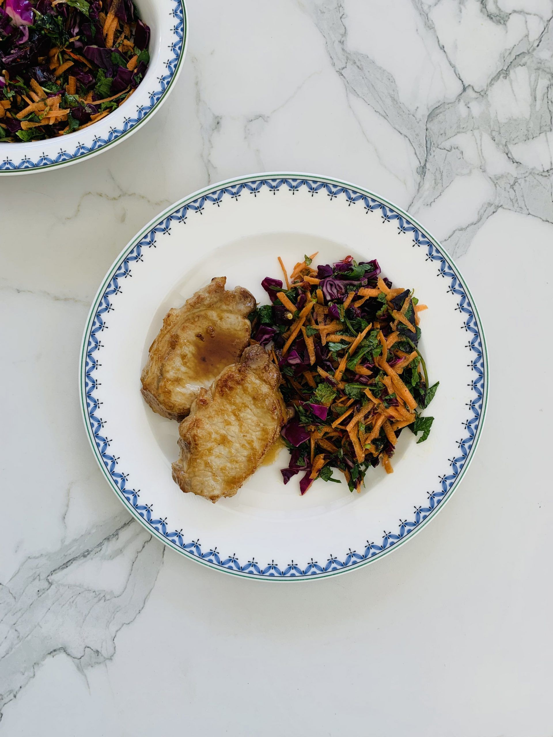 Pork with honey, garlic, butter sauce