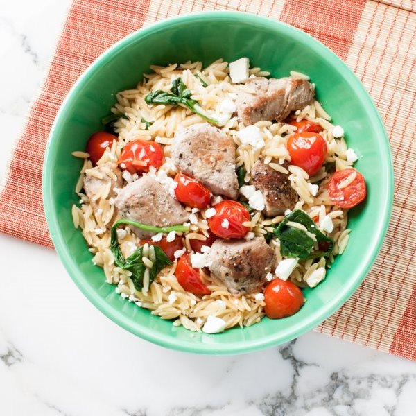 Pork Tenderloin with Orzo and Spinach