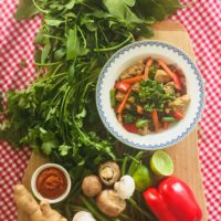 Pork Fillet Stir Fry with Red Curry Paste and Noodles Pork Stir Fry