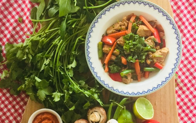Pork Fillet Stir Fry with Red Curry Paste and Noodles Pork Stir Fry