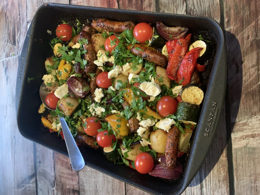 Mediterranean Pork Sausage Tray Bake The Yarn by The Free Range Butcher